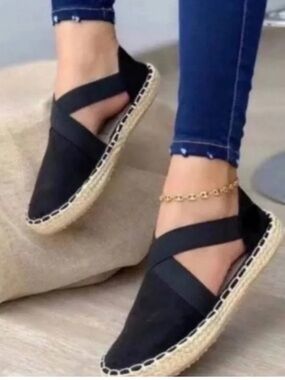 FABIOLAS Anthropologie Black Rounded Toe Summer Espadrille Flats Sandals 9.5